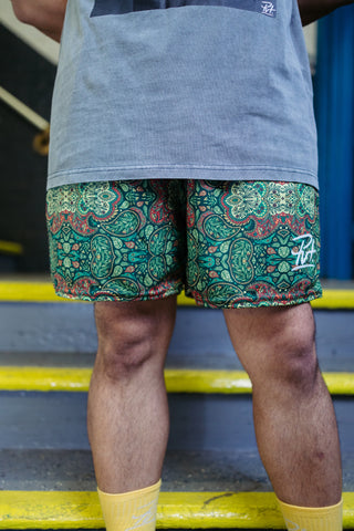 Green Paisley Mesh Shorts Lightweight